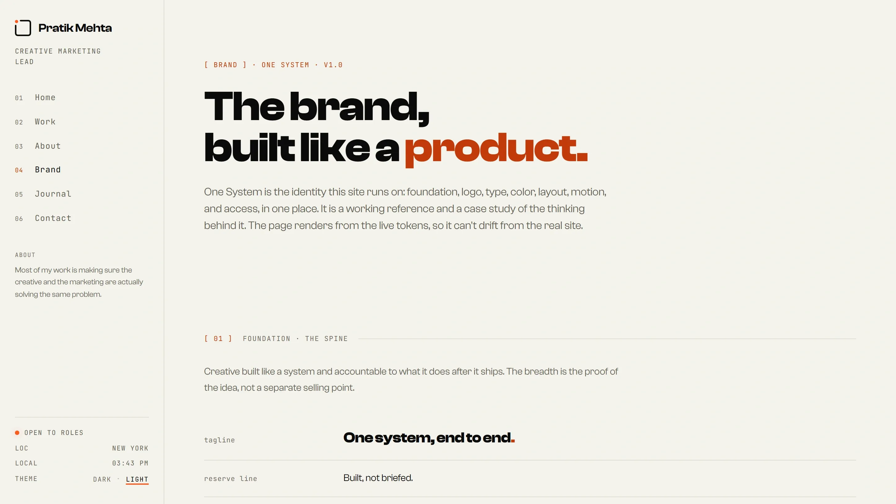 Brand and design-system page, light theme