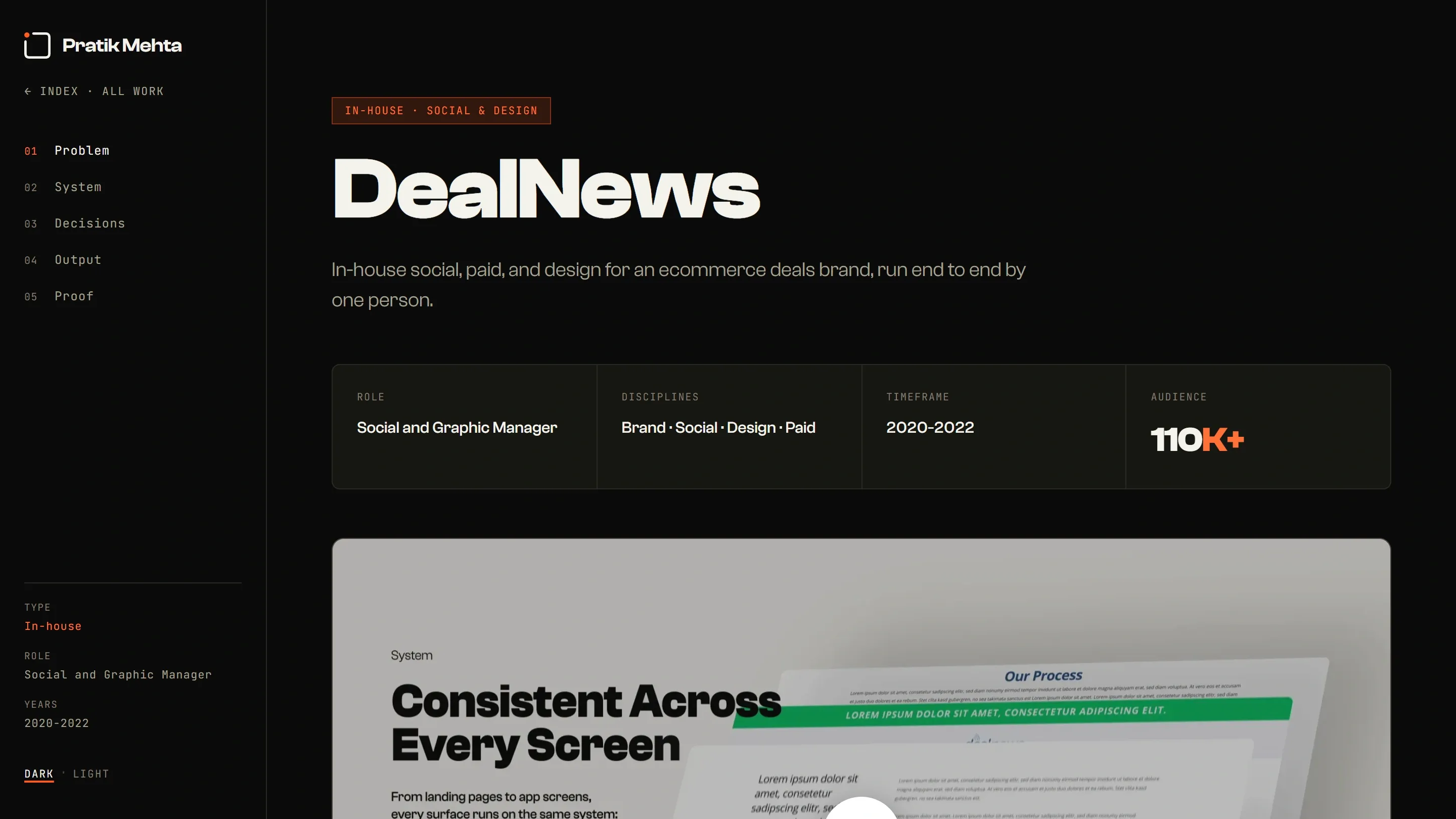 DealNews case study, dark theme
