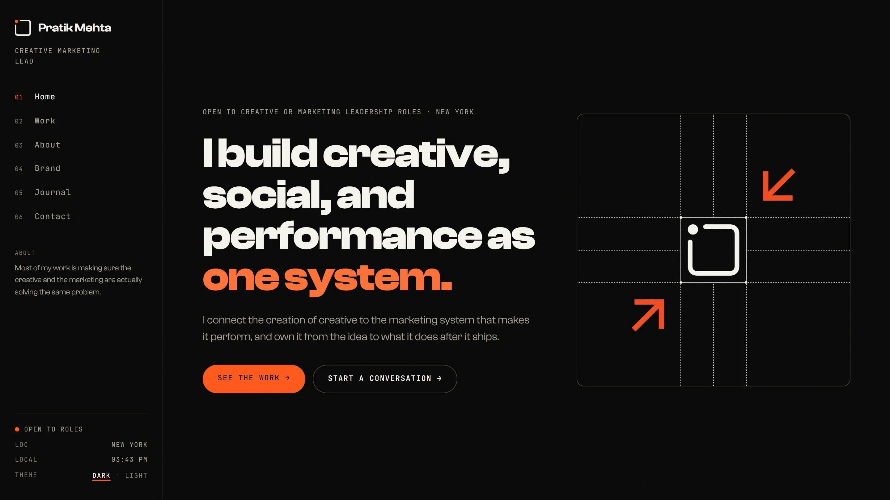 Home page, dark theme