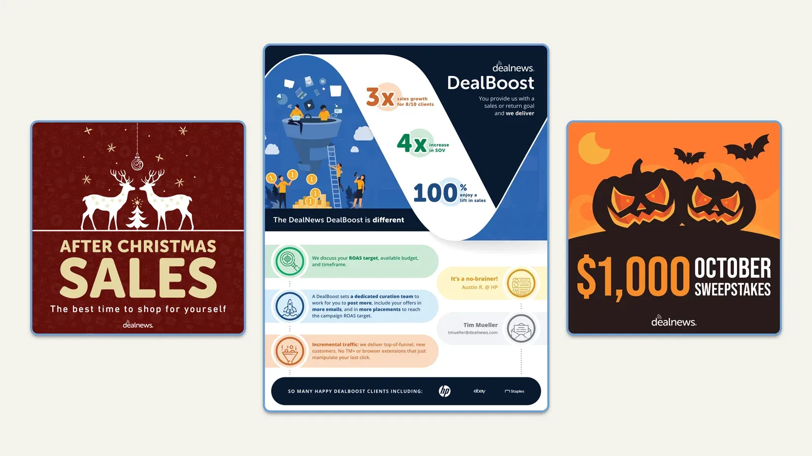 DealNews in-house design across social, email, paid, and web