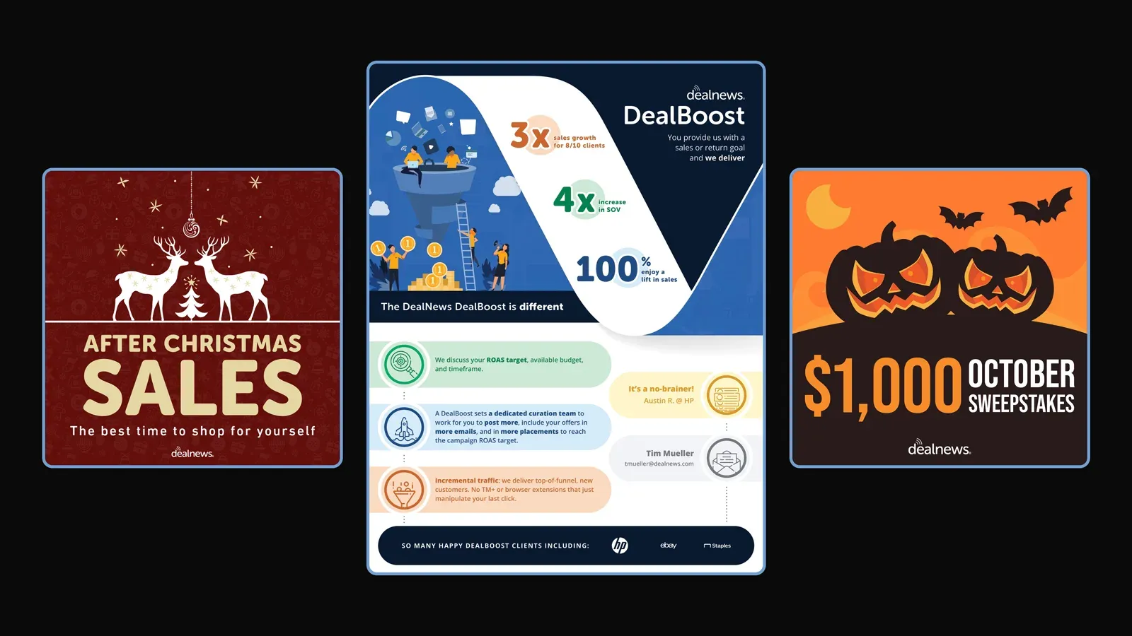 DealNews in-house design across social, email, paid, and web