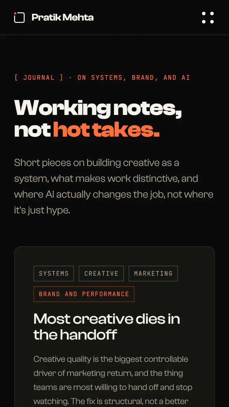 Journal on mobile, dark theme