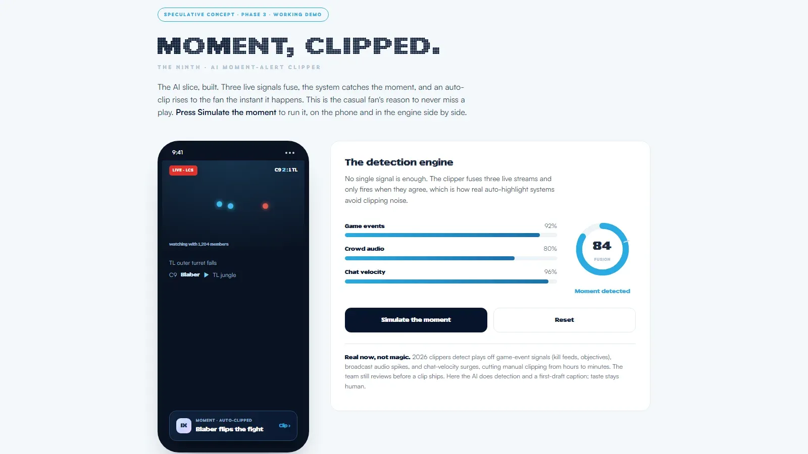 AI moment-clipper / three signals fuse into an instant auto-clip