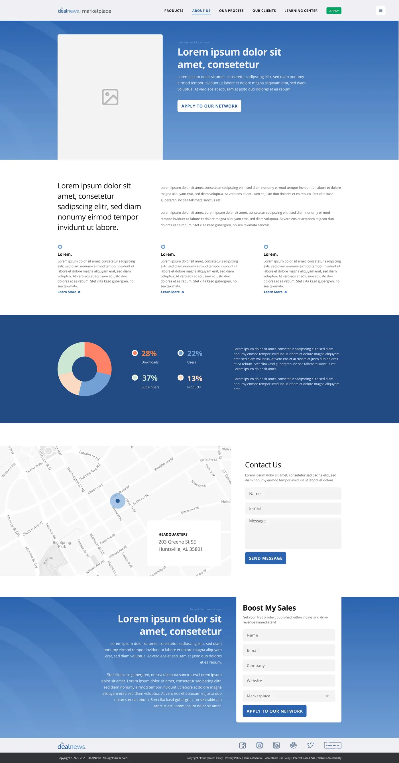 DealNews landing page, full scrolling page