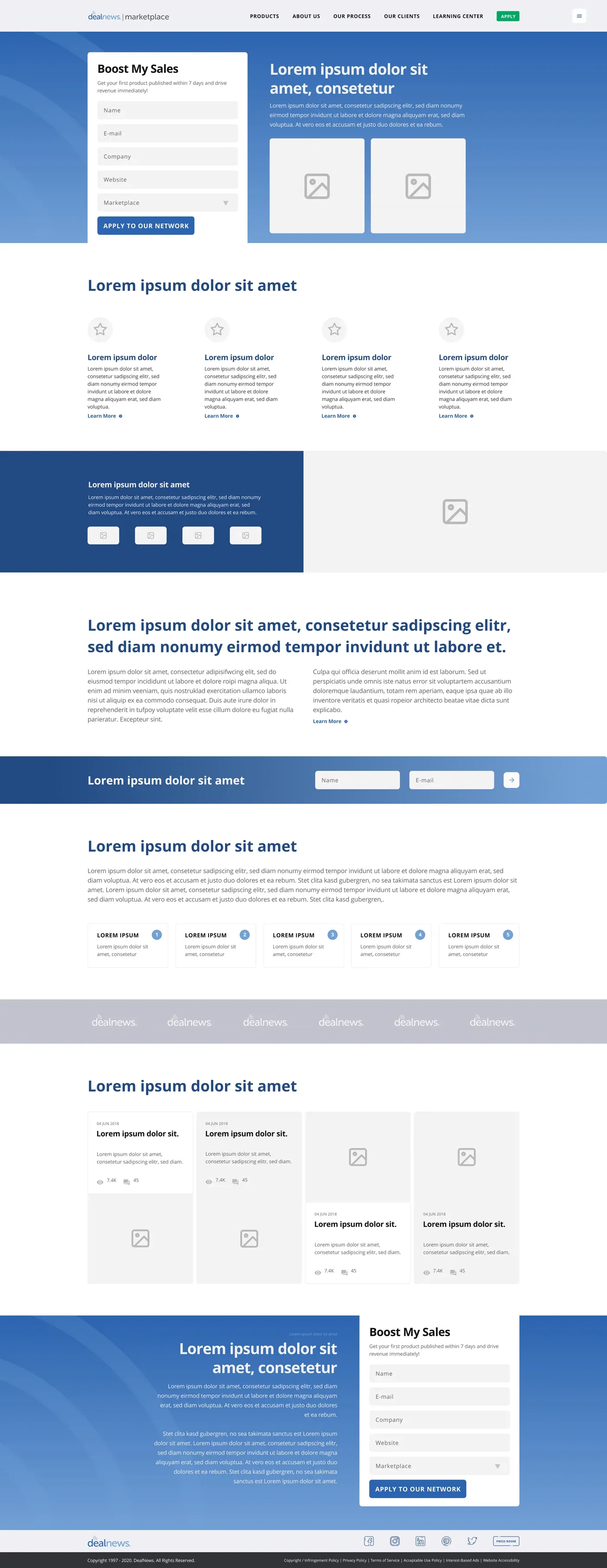 DealNews Marketplace marketing site, full scrolling page