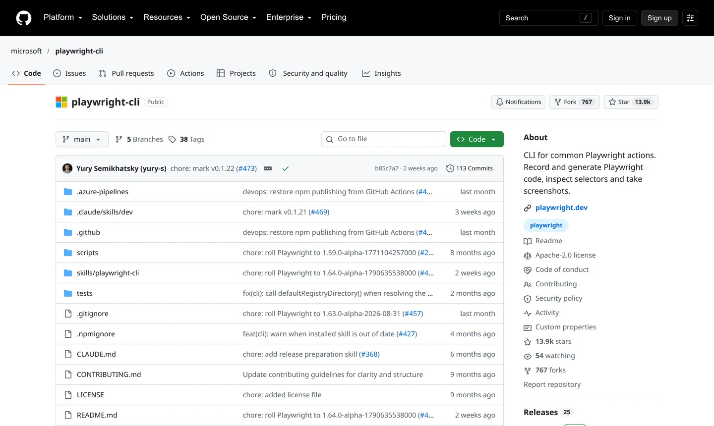 Tangkapan Layar Repositori Resmi Microsoft Playwright CLI di GitHub
